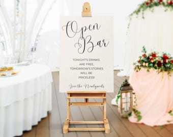 Open Bar Wedding Sign, Drinks On Us Editable Welcome Drinks Poster, Wedding Bar Signage, Wedding Sign Champagne Large Welcome Entry Sign