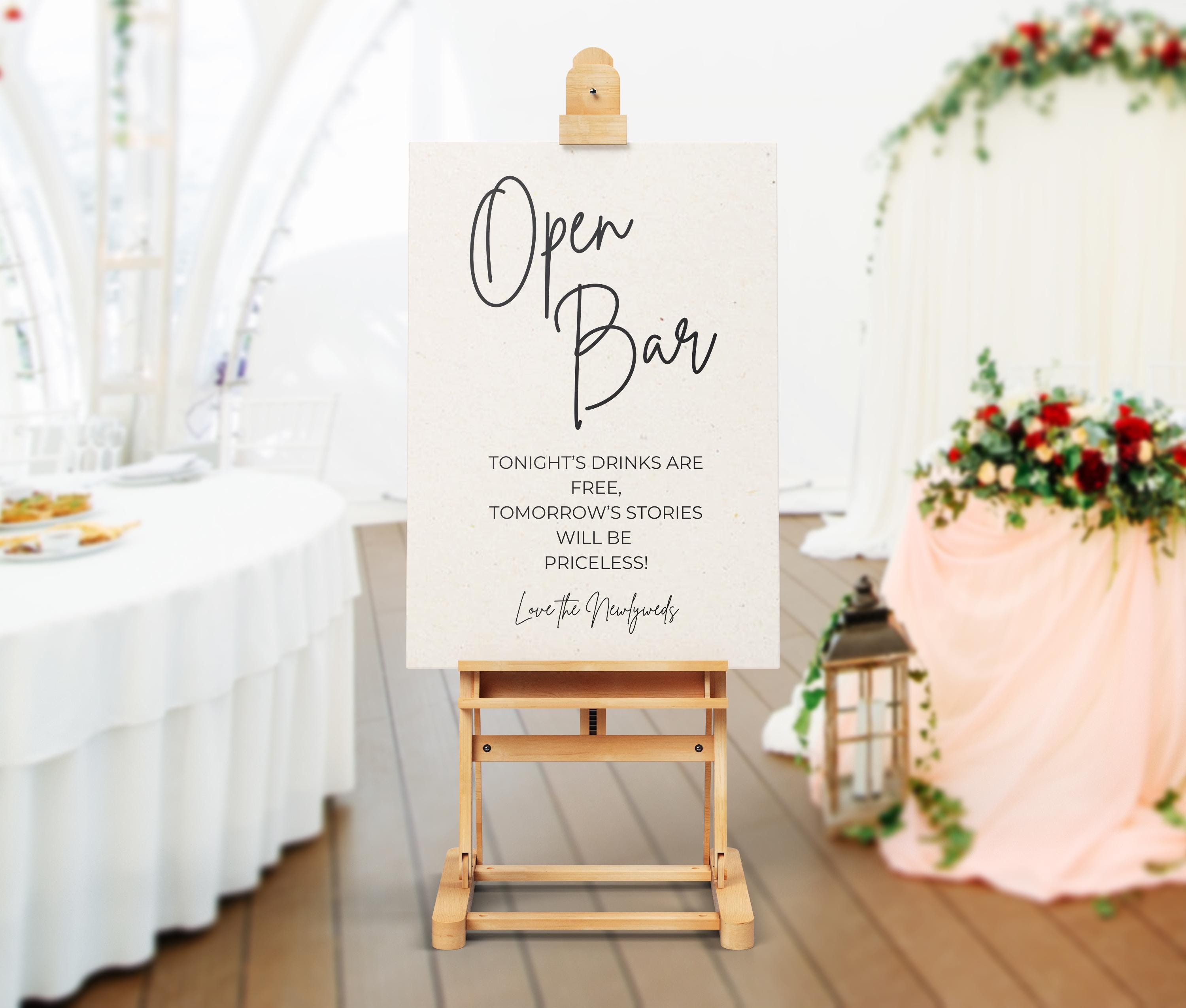 Open Bar Wedding Sign, Drinks on Us Editable Welcome Drinks Poster