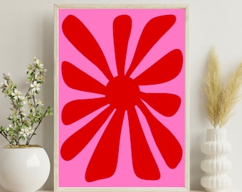 Red & Pink Flower of Joy Poster | Gustaf Westman | 70s, Funky Hippie Home Decor | Mid-Century | DIGITAL Instant Living Room Wall Art