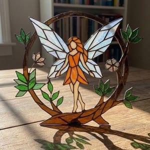 Waldfee Glasmalerei-Muster, Florale Suncatcher-Vorlage (Digitaler PDF-Download)
