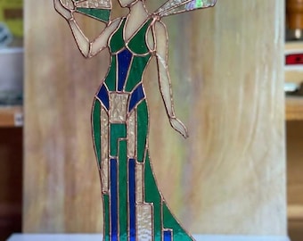 Art Deco Lady Stained Glass Pattern, DIY Leaded Glass (Digital Download)