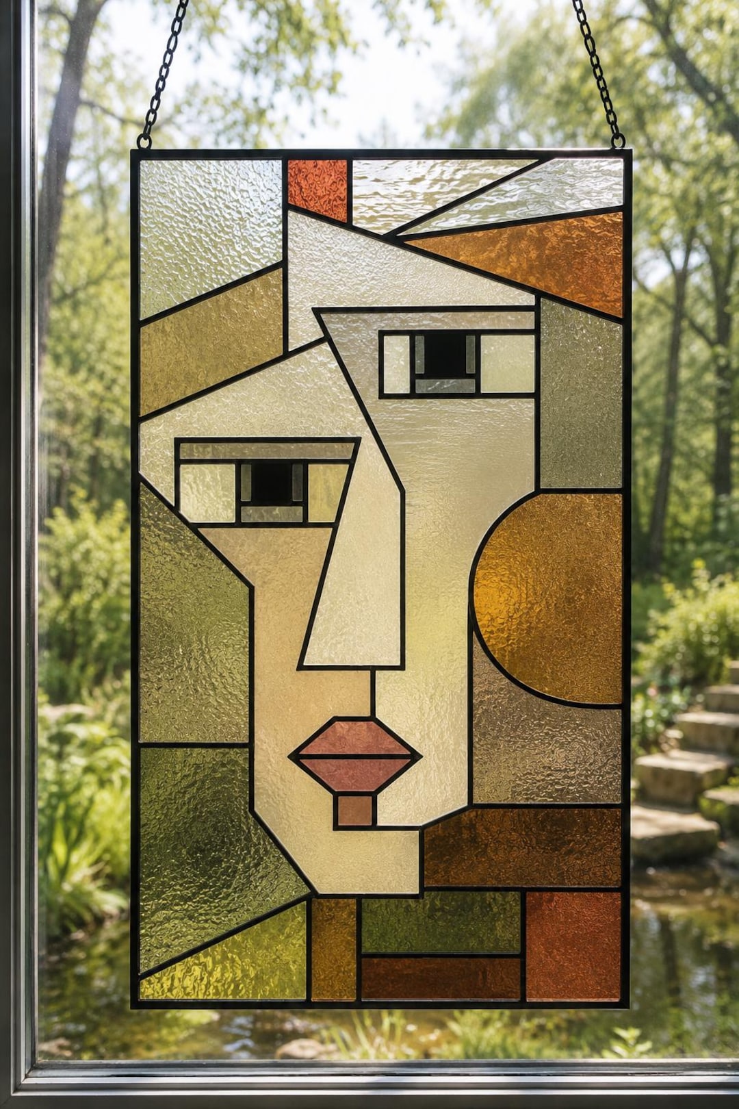 Abstract Face Stained Glass Pattern | Geometric Portrait