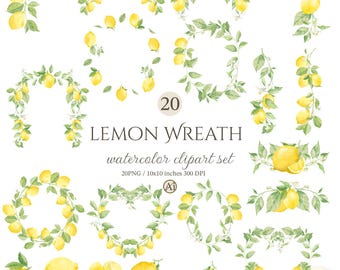 Watercolor lemon wreath, summer wreath PNG Graphics (Digital Download), main squeeze, bridal shower