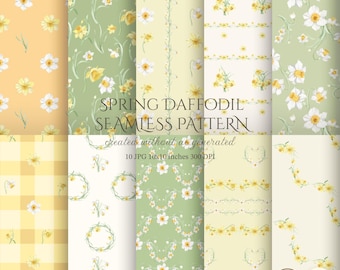Watercolor Spring daffodil Seamless Pattern, Floral Fabric Design (JPG Digital Paper)