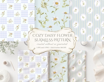 Watercolor Daisy Seamless Pattern, Floral Fabric Print (Digital Download)