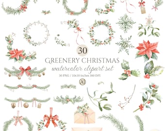 holiday Wreath, Watercolor Clipart, Hand Painted, PNG file, Christmas Frame, Invitation Clipart, Commercial Use