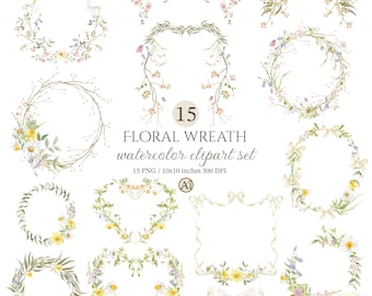 Watercolor Spring Floral Wreaths, Floral PNG Graphics (Digital Download), Commercial Use