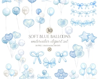 Watercolor blue balloon clipart Set, balloon PNG Graphics (Digital Download)