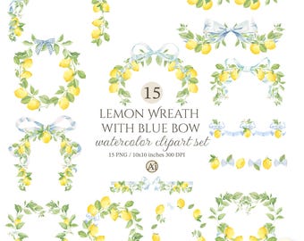 Watercolor lemon wreath, summer wreath PNG Graphics (Digital Download), main squeeze, bridal shower