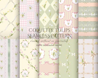 Coquette Tulip Seamless Pattern, Floral Fabric Design (JPG Digital Paper)