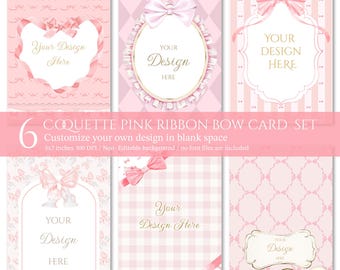 Coquette pink ribbon bow Card Templates, Watercolor card Invitation (Digital Download)