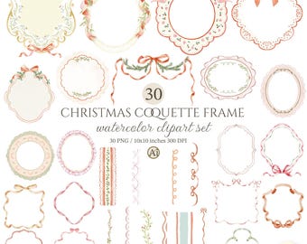 coquette frame, ribbon bow, Hand Painted, PNG file, Christmas Frame, Invitation Clipart, Commercial Use