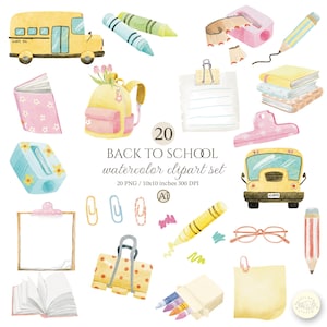 Back to School Clipart, Cute Stationery, PNG Graphics, Commercial Use