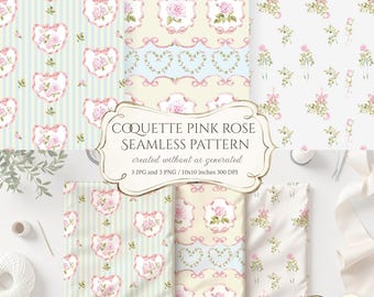 Coquette Pink Rose Seamless Pattern, Watercolor Floral Fabric (Digital Download)