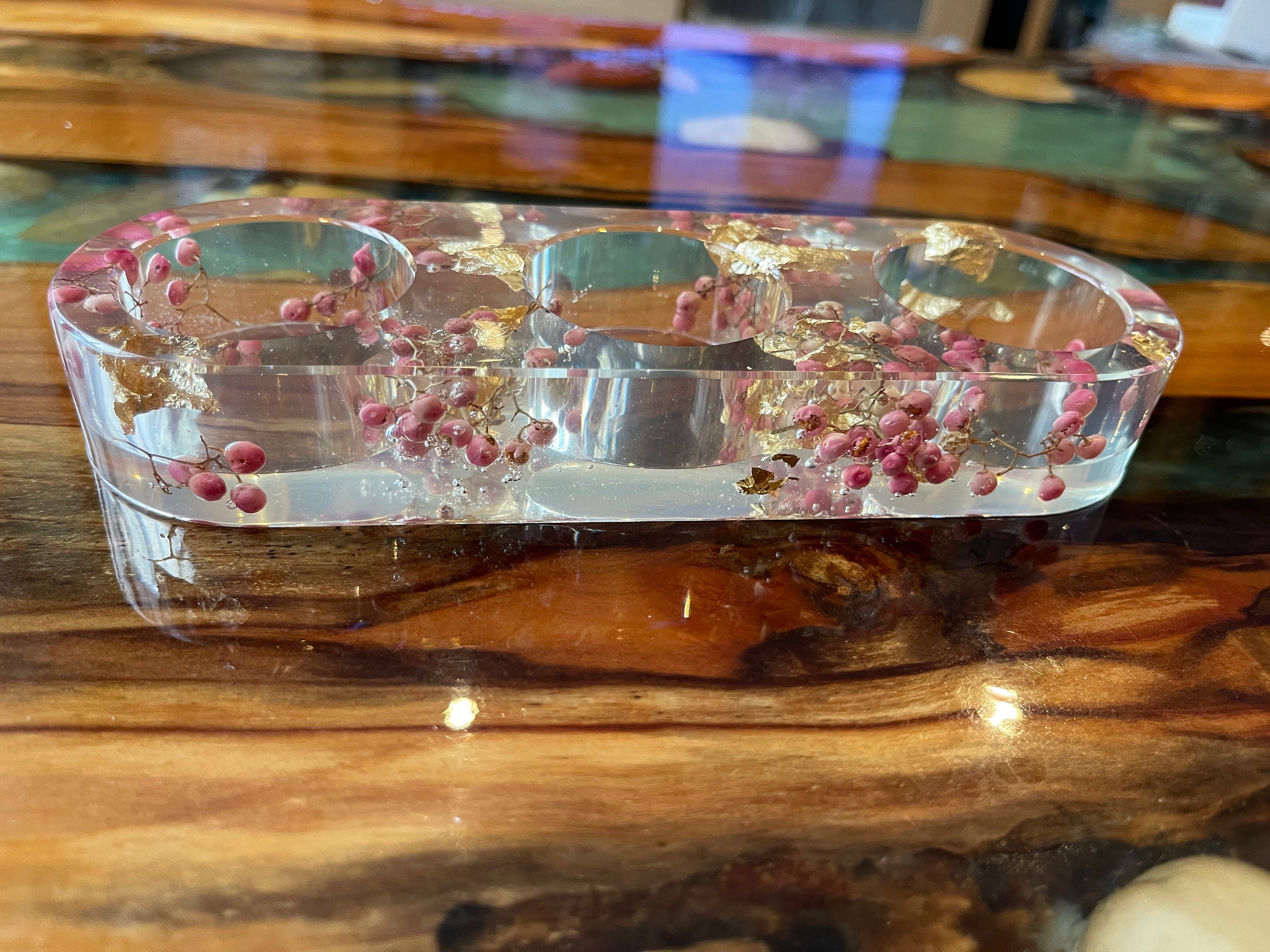 Tea Lights Candle Holder holds 3 Tealights Epoxy Resin Handmade Gift