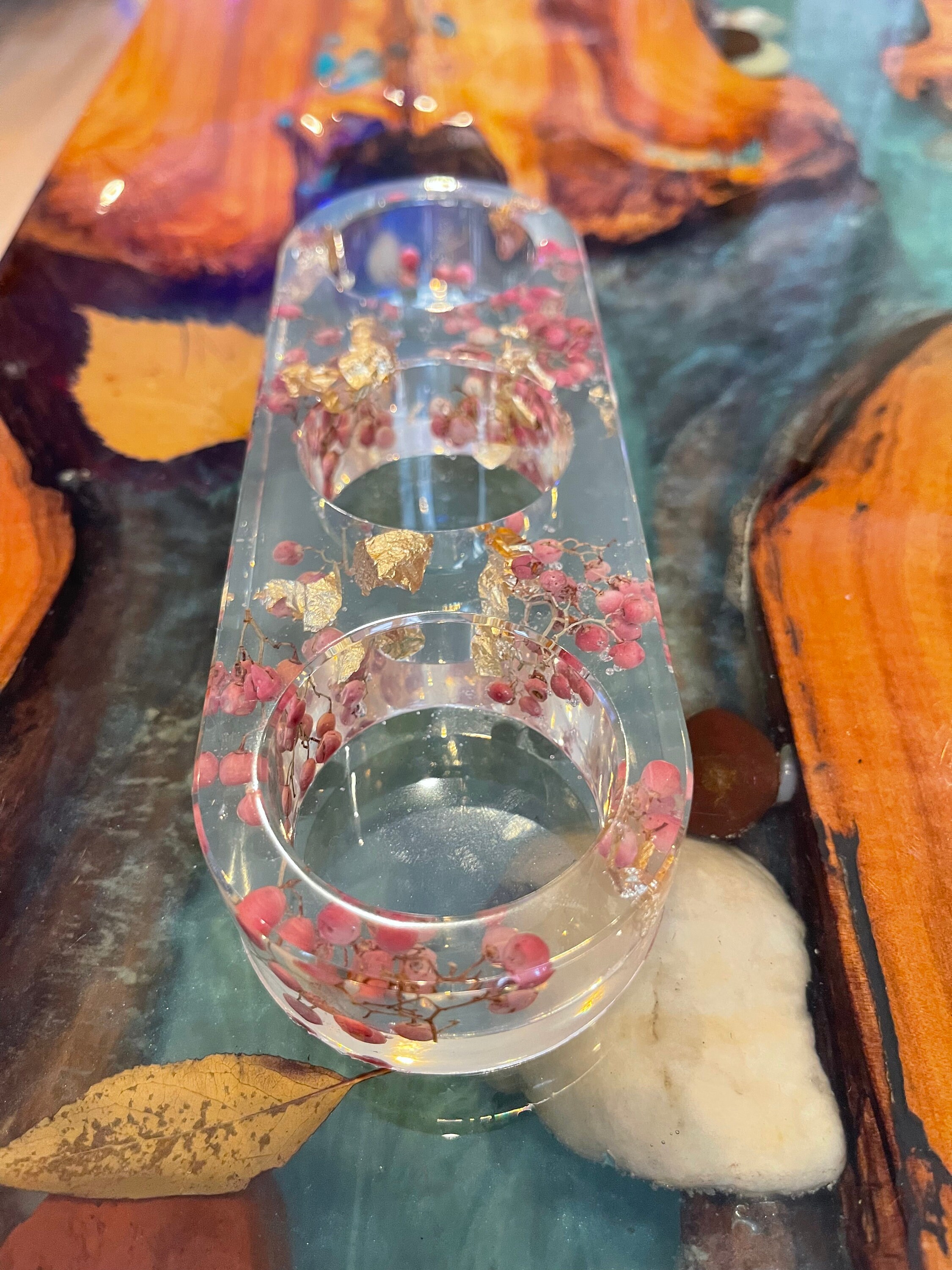 Tea Lights Candle Holder holds 3 Tealights Epoxy Resin Handmade Gift