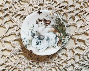 Miniature Porcelain Plate with Bunnies, Rabbits, Made in England