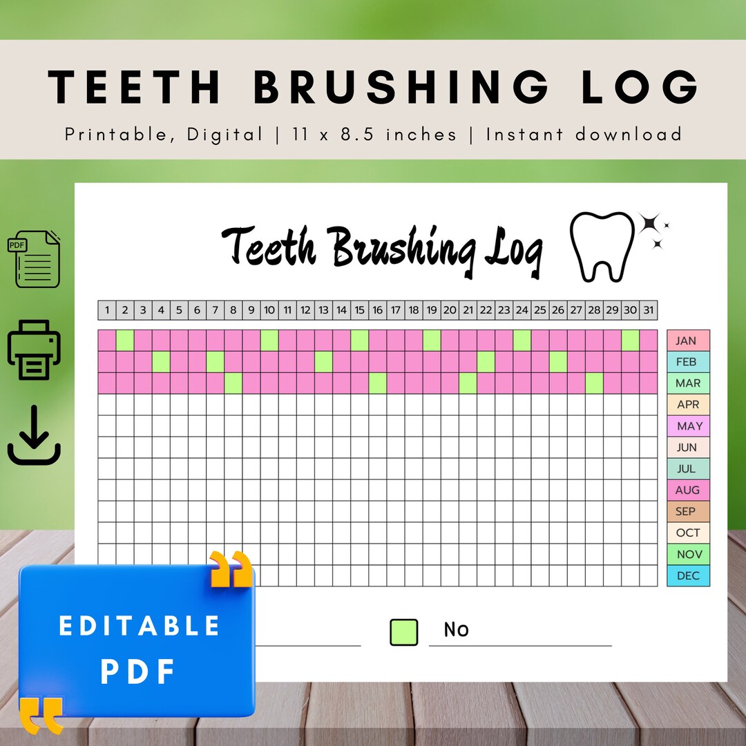 Teeth Brushing Tracker, Teeth Brushing Log, Dental Hygiene, Brush Your
