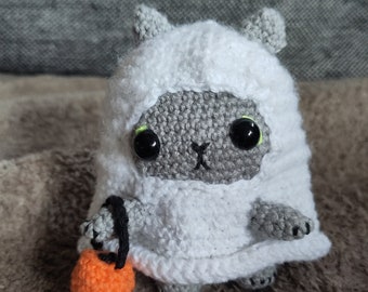 Crochet Halloween kitten as a ghost