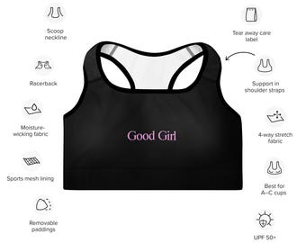 Good Girl Padded Sports Bra | Babygirl Quote Bra | Flirty Bra | Gifts for Her | Funny Sports Bra | Cozy Sports Bra | Joke Sport Bra