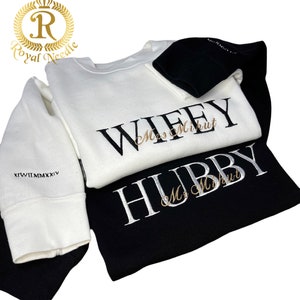Personalised Wifey Hubby sweatshirt embroidered, Wedding gift, Bridal, Bride, Honeymoon, Engagement, Anniversary, Mr Mrs, Couple matching