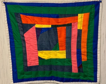 Handsewn Cotton Wall Quilt, Tapestry Decor (18x19)