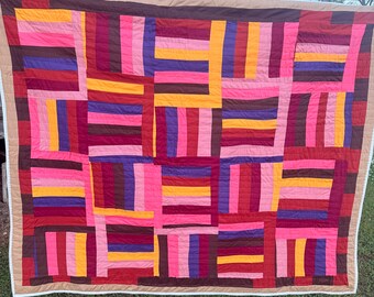Handsewn Cotton Gee's Bend Quilt, 57x70 Tapestry, Handstitched Home Decor