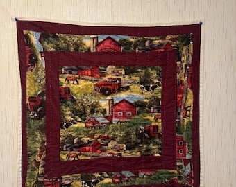 Handsewn Cotton Wall Quilt, Farmhouse Tapestry (29x30)
