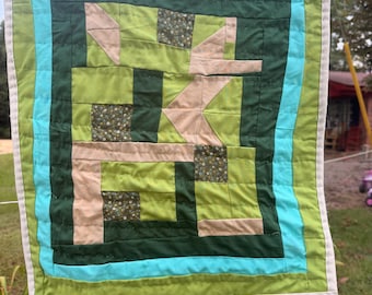 Hand-Sewn Cotton Geometric Wall Quilt (21x18), Gee's Bend Style Tapestry