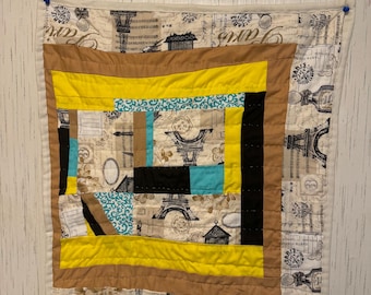 Handcrafted Cotton Wall Quilt, Paris Theme, (21x23)