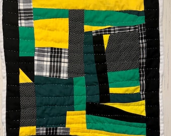 Handsewn Cotton Wall Quilt, Abstract Geometric Design (16x17)