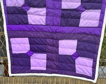 Handsewn Cotton Quilt, Purple Wall Hanging, Gee's Bend Style (24x23 inches)
