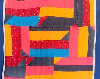 Handsewn Cotton Quilt Wall Hanger, Gee's Bend Quilter Style (21x22)