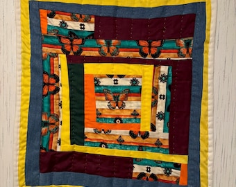 Handsewn Cotton Wall Quilt, Butterfly Design (19x20)