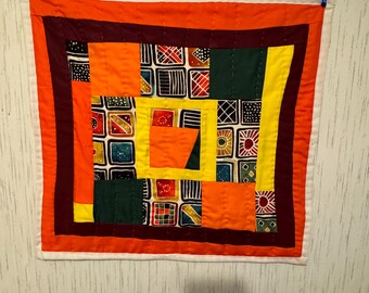 Handcrafted Cotton Wall Quilt, Handsewn Tapestry (21x19)
