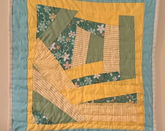 Handcrafted Cotton Quilt, Pink White Wall Hanging (16x19) Gee's Bend Style Quilter