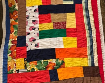 Handsewn Cotton Quilt, Geometric Wall Hanging (19x18)