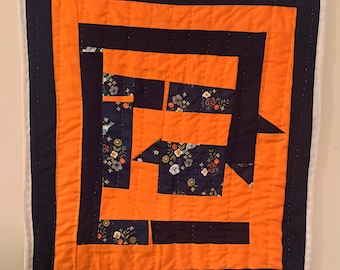 Hand-Sewn Cotton Geometric Wall Quilt (18x20), Gee's Bend Style Tapestry