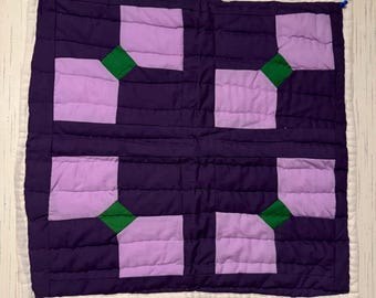 Handsewn Cotton Wall Quilt, Purple Lavender Geometric Tapestry (21x20)