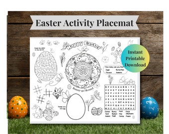 Easter Fun Activity Placemat, Spring Coloring Fun, Kids Table Activity, Educational Instant Printable Download