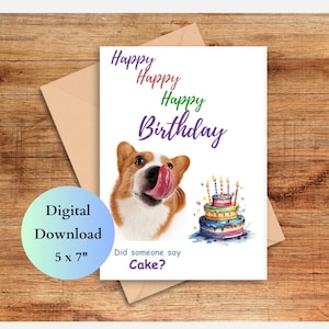 Druckbare Corgis Geburtstagskarte, Geburtstagskarte für Hundemama oder Hundepapa, Kinder Geburtstagskarte