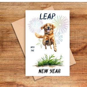 Schrikkeljaar Nieuwjaarskaart, Golden Retriever Nieuwjaar, Digitale Hond Nieuwjaar, Afdrukbare Schrikkeljaarkaart