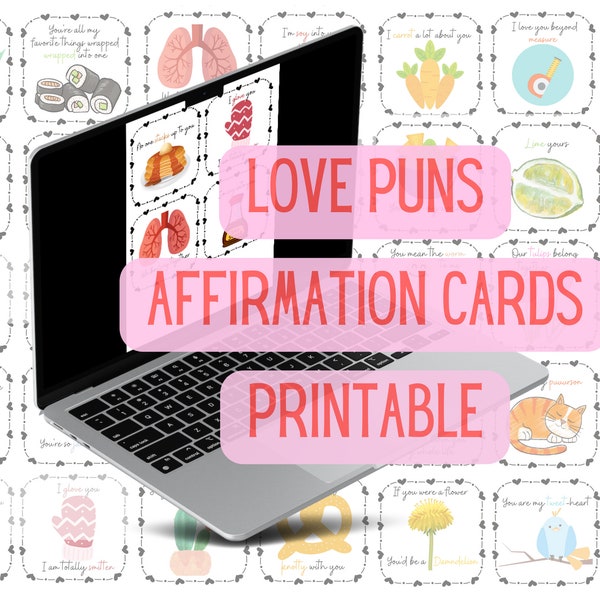 Love Puns, Valentine Printable, Birthday Printable, 12 Days of Date-Mas, Affirmation Cards for spouse or significant other.