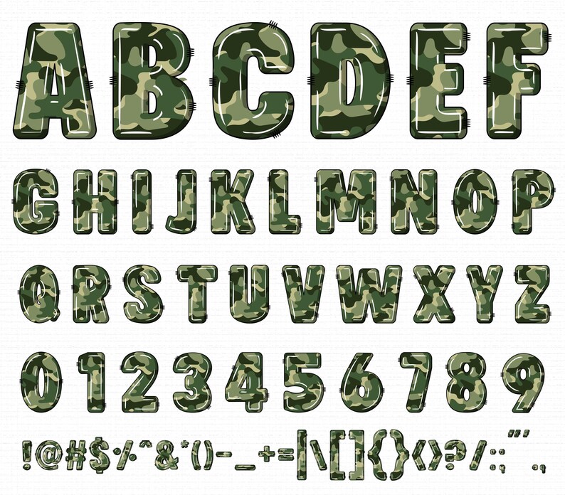 Camouflage Doodle Font, Camo Alphabet (SVG, PNG, OTF) Digital Download ...