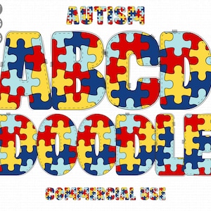 Autism Puzzle Font SVG PNG, Alphabet and Number, Autism Alphabet svg, Colorful Jigsaw Autism Autism svg, Cricut Letters Digital Download