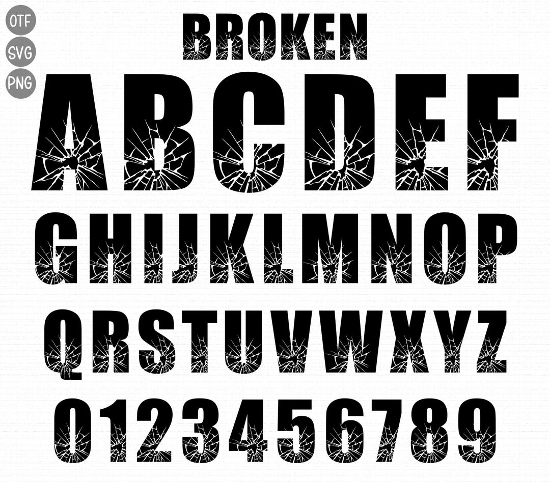 Broken Font Svg, Broken Letters Svg Png, Alphabet Font Svg, Broken ...