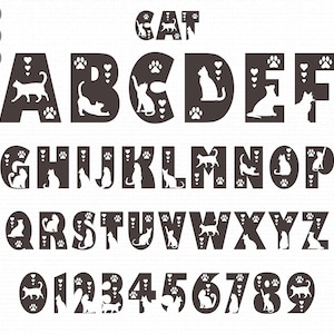 Fuente de gato Svg, Letras de gato Svg Png, Fuente del alfabeto Svg, Alfabeto de gato Svg, Alfabeto Svg, fuente svg, fuente cricut, fuente de silueta, fuente procreate