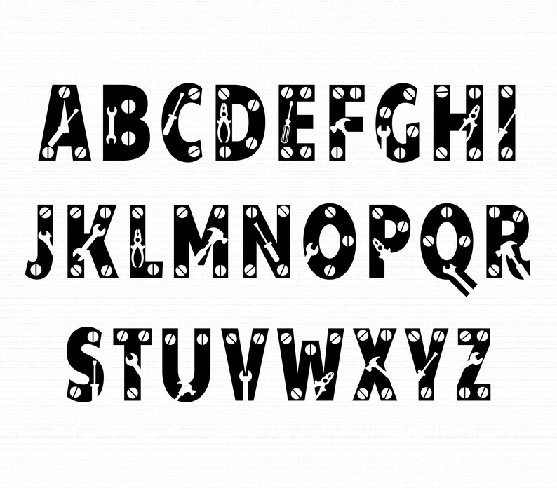 Screwdriver Lettering Construction Font, Industrial Tool Alphabet Font for Builder & DIY ...