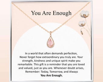 You Are Enough Rose Quartz Necklace Gift for Her, Self Love Gift, Inspirational Gift for Women, Encouragement Gift
