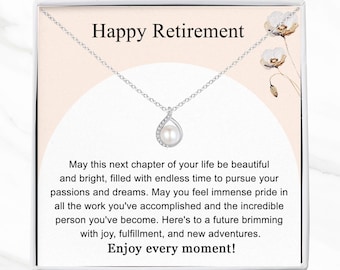 Retirement Gift for Women, Retirement Necklace Gift Sterling Silver Pearl, Coworker Farewell Gift for Her